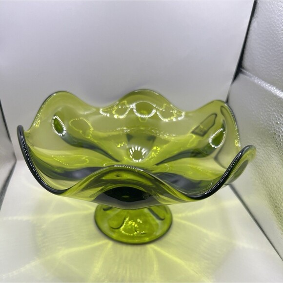 Viking Other - Vintage Viking MCM Mid-Century Glass Green Pedestal Bowl Candy Dish